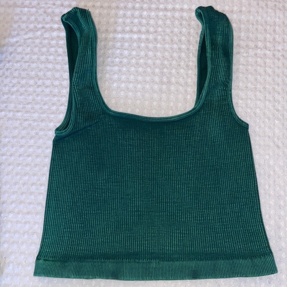 FREE PEOPLE Size XS/S Happiness Runs Square Neck Crop Tank Top Emerald Green - Picture 12 of 16